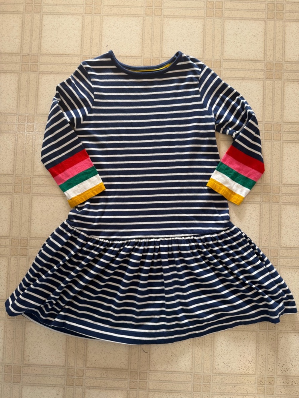 Mini Boden Navy Striped Kids Jersey Dress Girls 9 10